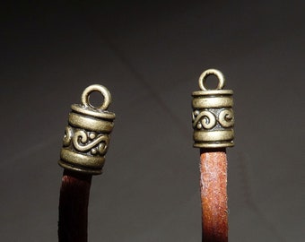 10x Glue in 4mm Cord End Caps, Antique Bronze Tone Round Cord Ending, Bead Stopper, Leather End Caps, Cord End Tip Caps B330