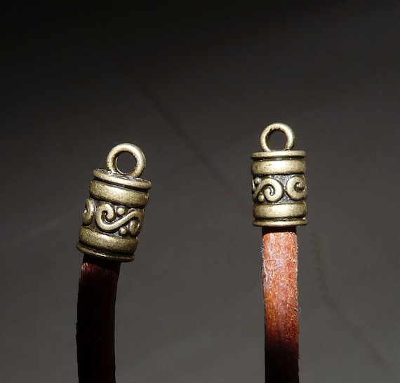 10pcs Flat Leather Cord End Caps 4mm x 2mm Bead Stoppers Tips Silver//Bronze