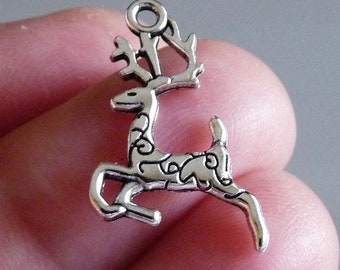 40x Reindeer Bulk Charms, Deer Charms for Bracelet, Antique Silver Tone Double Sided Animal Charms U168