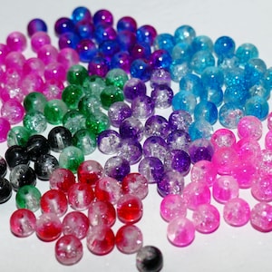 25x Glass Crackle 6mm Marble Beads 9 Colors, Beading Supplies G003