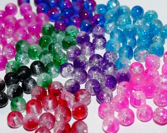 25x Glass Crackle 6mm Marble Beads 9 Colors, Beading Supplies G003