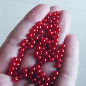 50/100x Red 4mm Acrylic Round Pearl Beads, Plastic Spacer Beads, Beading Supplies B093 image 4