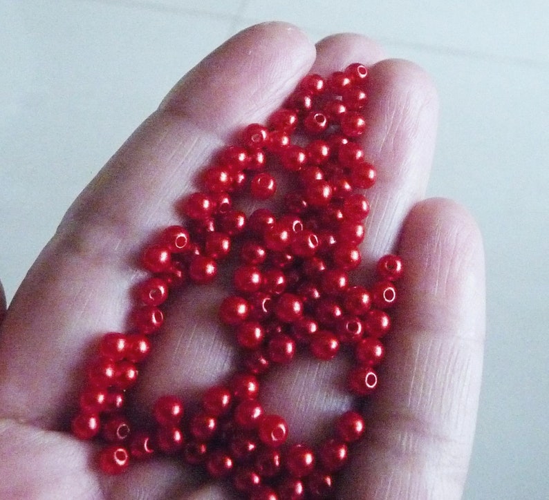 50/100x Red 4mm Acrylic Round Pearl Beads, Plastic Spacer Beads, Beading Supplies B093 image 4