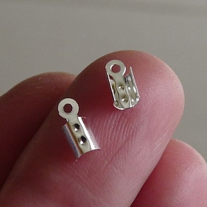 20/50/100x Fit 2mm Fold Over Cord Tip Crimps, 8x3mm Silver Color Ribbon/Leather/Chain Cord Ends (CE14)