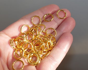 20x Gold 11mm Closed Soldered 15 Gauge Jump Rings, Gold Tone Spacer Beads, Earring Components, Beading Supplies F079