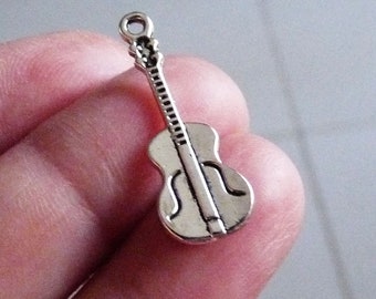 25x Guitar Bulk Charms, Antique Silver tone Music Instrument Charm u157