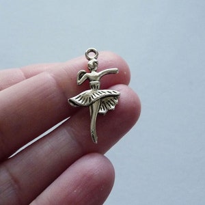 5x Ballet Dancer Ballerina Charm, Antique Silver Double Sided Dance Charm U164