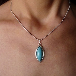 Turquoise Pendant Necklace • Marquise Shape Stone • Faux Turquoise Jewelry • Boho Necklace • Silver-Toned Setting • Handmade Gift for Her