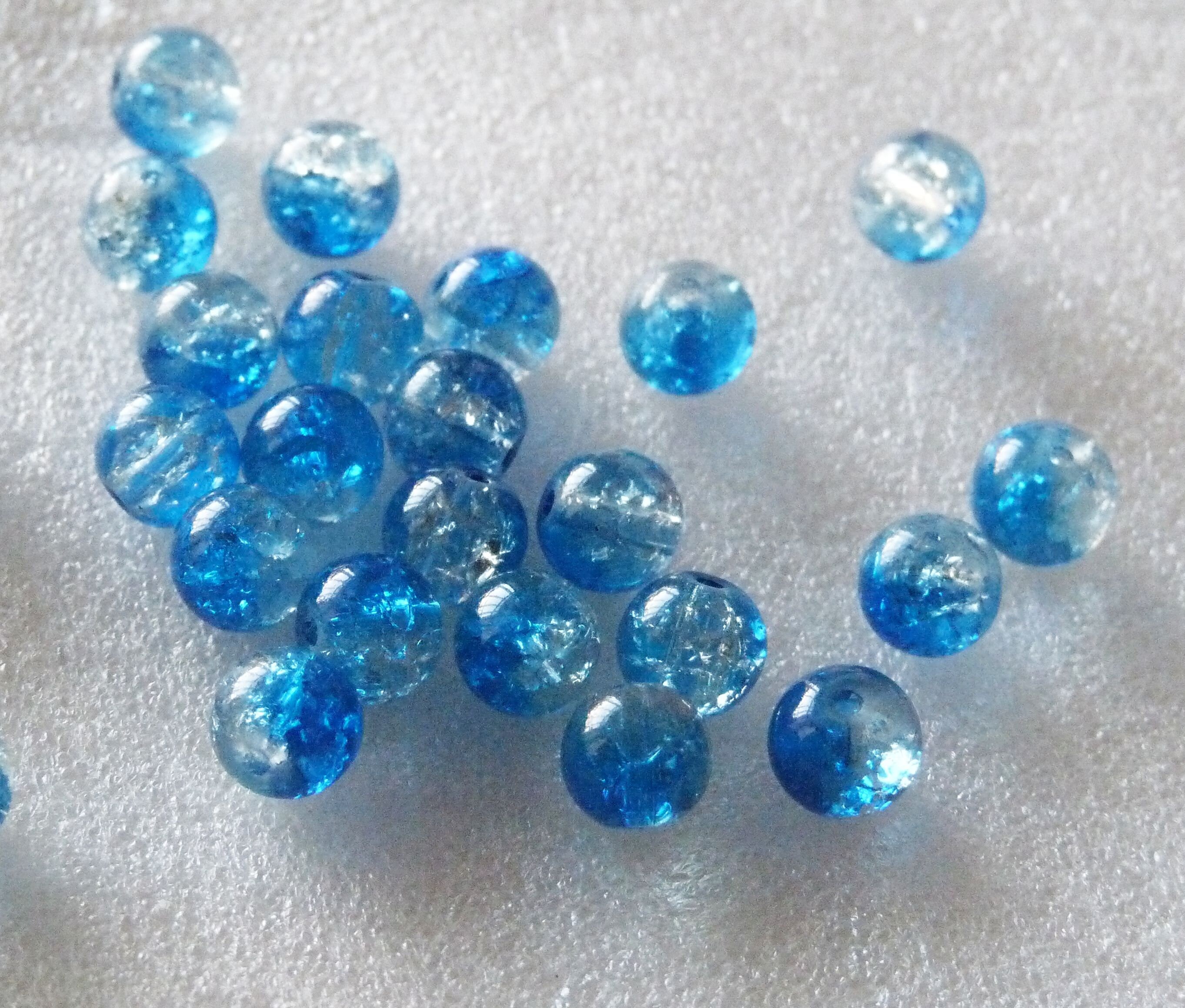 10x Glass Beads Blue Crackled Glass Beads 8mm Marbles Etsy