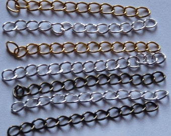 20/50 rallonges de chaîne de 2 pouces, queue de cordon couleur or/argent, chaîne, rallonge de chaîne en bronze, fournitures de bijoux