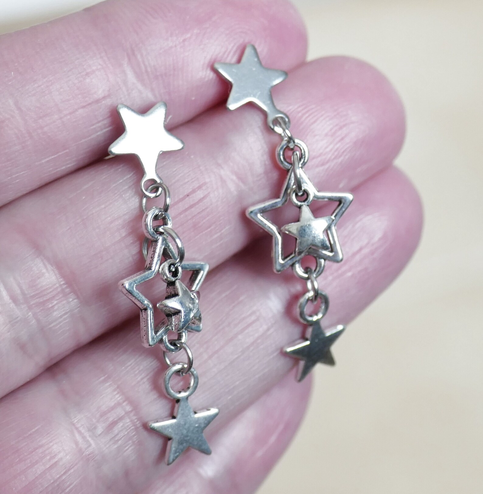 Star Coin Sterling Silver Charm Dangle Earrings