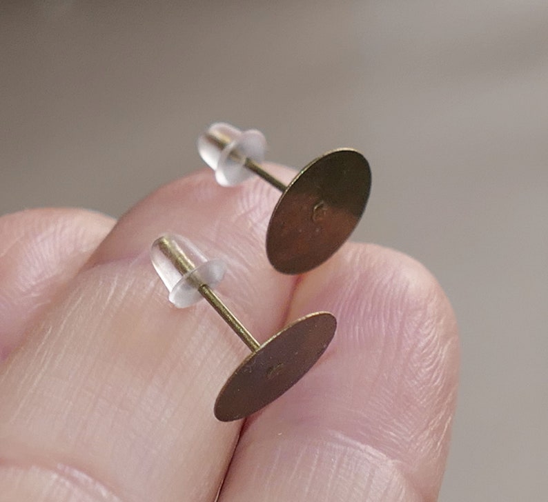 20/50x Bronze 10mm Flat Back Earring Studs With Rubber Backs Etsy