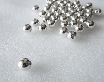 20/50x Perles d’argent, Perles acryliques plaquées argent de 8 mm, Perles métalliques, Perles de 8 mm, Perles d’espacement 8 mm, Perles rondes, Fournitures de perles C301