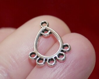 10x Oval Drop Bulk Charm 5 Hole Connectors, Antiqued Silver Tone G040
