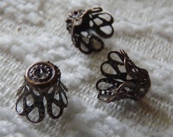 30x Copper 8mm Flower Filigree Bell Bead Caps