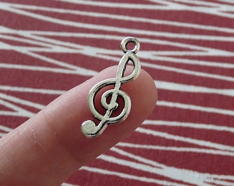 5/10x Music Note Charms, Antique Silver Treble Clef Charms B333