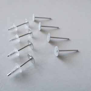 100x Hypoallergenic 4mm Blank Flat Pad Earring Stud Base, Stainless Steel Ear Studs w/Backs Flat Silver tone Posts B120 image 5