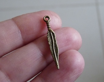 5/10x Feather Indian Charms, Antique Bronze Tone Drops Charms