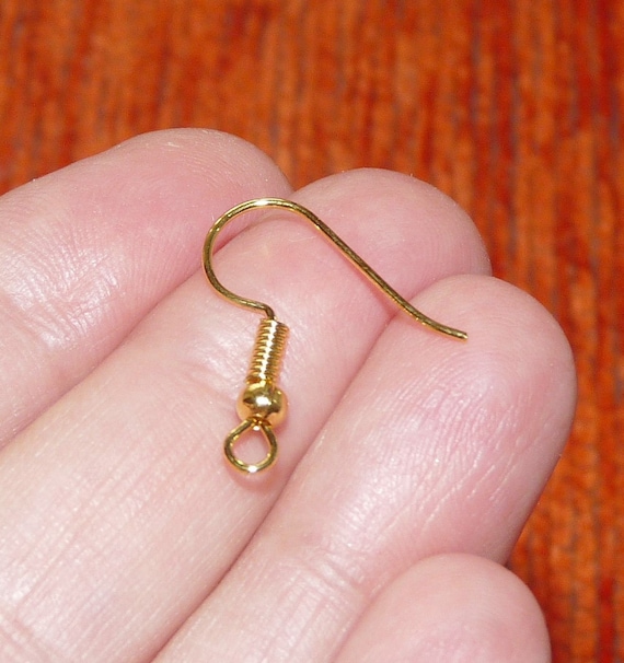 20/50x Stainless Steel Gold Earring Hook Wires, No Fade Hypoallergenic  French Fish Hook, Ball and Coil Ear Wire F008 