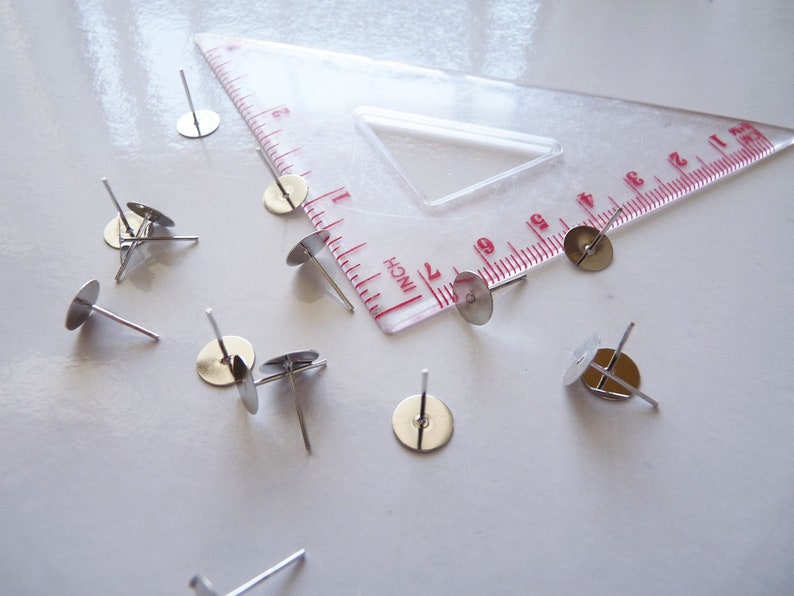 Flat Pad Earring Posts with Backs C744 Silver Tone Flat Back Earring Studs /& Rubber Backs 8mm Earring Studs Steel Earring Studs
