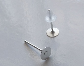 20/50x Stainless Steel Blank 6mm Flat Back Earring Studs, Silver Tone Hypoallergenic Ear Studs with Rubber Backs ES12