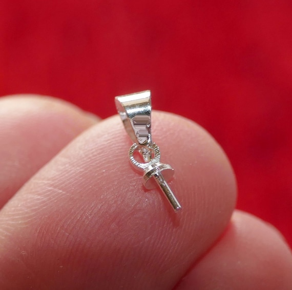 20pcs 925 Silver Plated Bails for Half Drilled Beads, 12mm Bead Cap with Peg Earring Connectors D415
