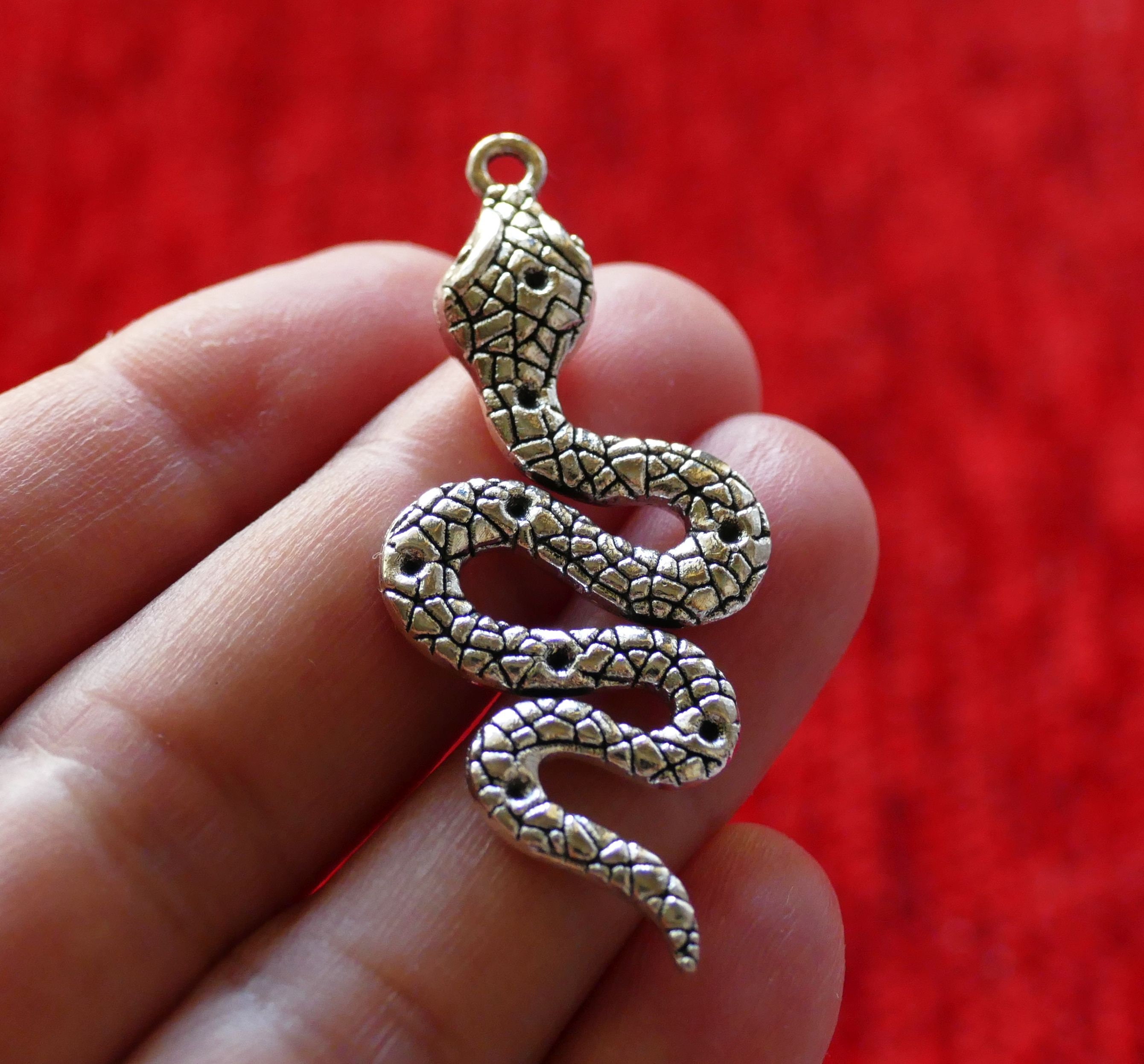 1x Large Cobra Charms Antique Silver Tone Snake Necklace Etsy UK