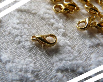 20/50x Gold 10mm Lobster Claw Hook Clasps, Small Necklace Chain Fastener Closures