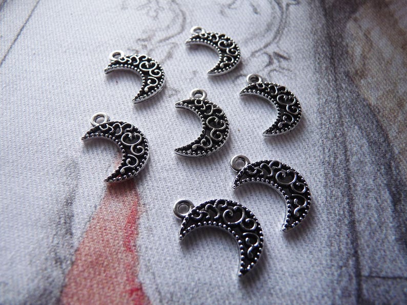 30x Crescent Moon Bulk Charms Antique Silver Tone Filigree Moon Charms