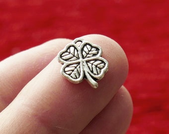 4x Lucky Clover Leaf Charms, Antique Silver Tone, Free shipping H213