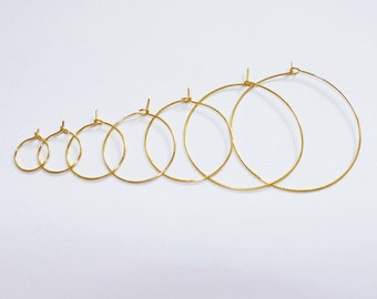 10 boucles d'oreilles en acier inoxydable, crochets dorés grand cercle avec fermoirs, 8 tailles de fils de boucle d'oreille G356