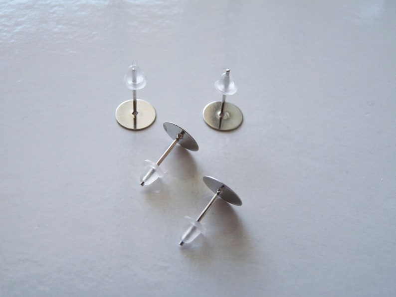 Flat Pad Earring Posts with Backs C744 Silver Tone Flat Back Earring Studs /& Rubber Backs 8mm Earring Studs Steel Earring Studs