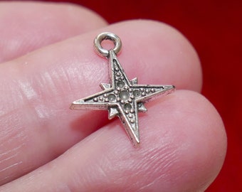 10x Star Charms, Antique Silver Tone Small Metal Pendants, Free shipping G167