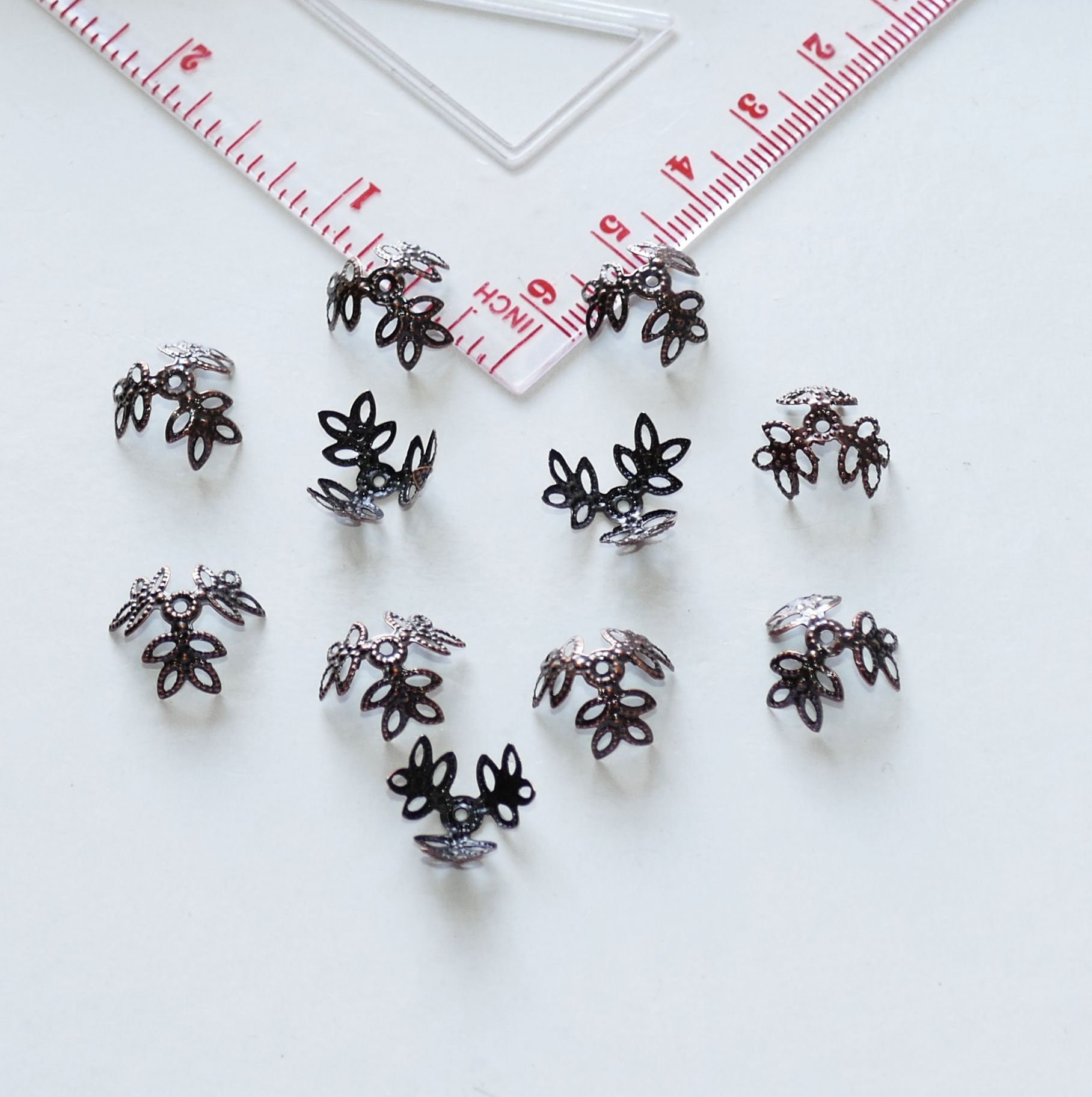20x Black/copper Flower Bead Caps, 12mm Filigree Three Leaf