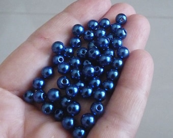 50/100x Blue Round 6mm Acrylic Beads, Blue Pearl Beads, Dark Blue Spacer Beads, Beading Supplies B056