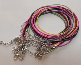 10x Mixed Color 17" Waxed Necklace Cords with 2" Extension Chains D288