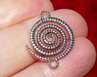 4/8x Spiral Charm 2 Hole Connectors, Antique Silver Tone Double Swirls D050