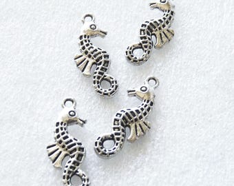 4/8x Seahorse Charms, Antique Silver Tone Nautical Pendants, Double Sided DIY Jewelry Making Supplies C217