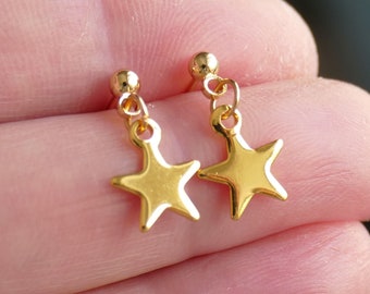 Gold Star Earrings, Stainless Steel Ball Stud Earrings, Free Shipping H008