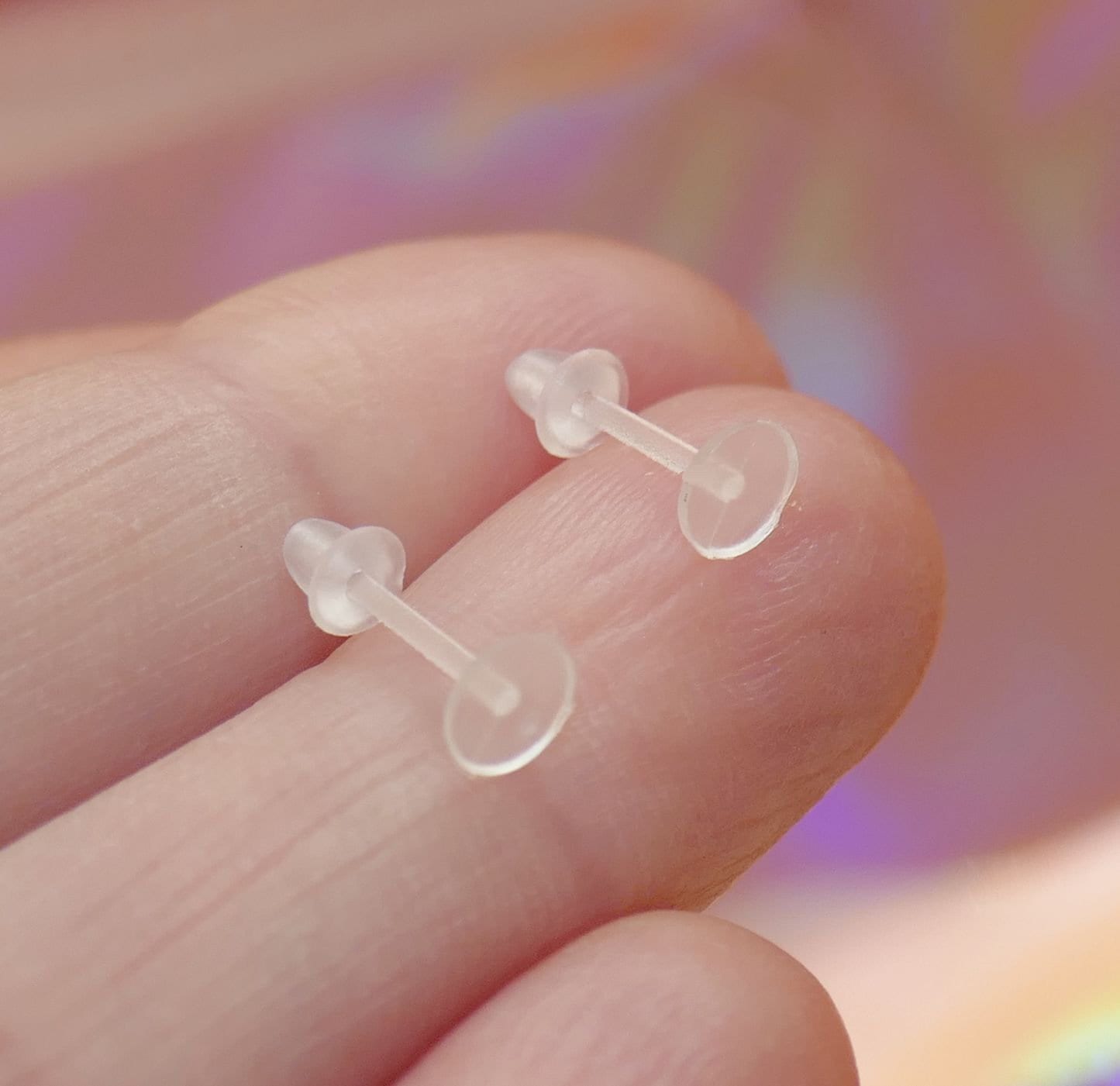 30x Plastic Clear Earring Posts, Invisible 3mm/5mm Blank Flat Back Earring Studs with Rubber Backs G035