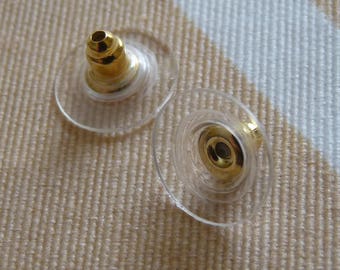 10/30x Hypoallergenic Gold tone Earring Backs with Pads, Earring Stoppers with Plastic Comfort Disc, Rubber Earring Post Nuts B157