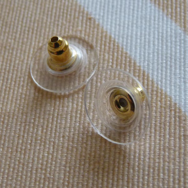 10/30x Orecchini ipoallergenici color oro con cuscinetti, tappi per orecchini con disco comfort in plastica, dadi per orecchini in gomma B157