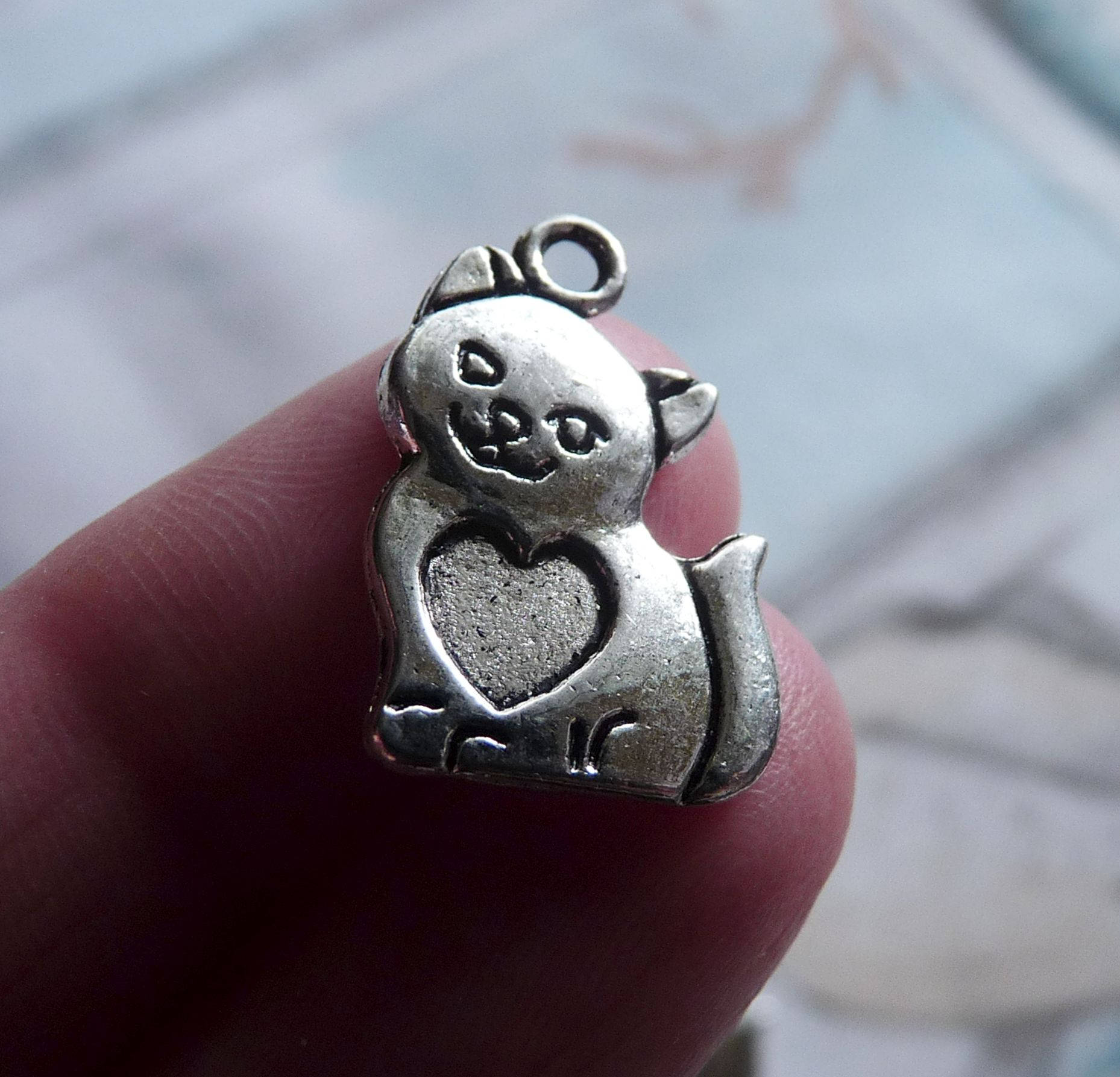 4/8x Cat Charm Silver Kitten with Heart Charms for Bracelet Etsy