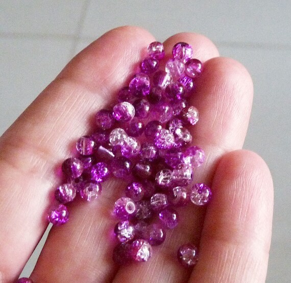 40x Purple Crackle 4mm Glass Beads Beading Supplies B135 Etsy