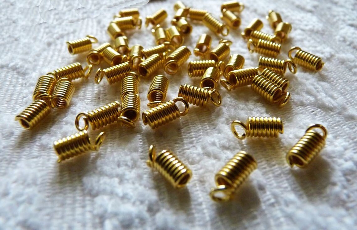 Gold Cord Ends Spring Coil Ends Gold Plated Coil End Crimp Etsy