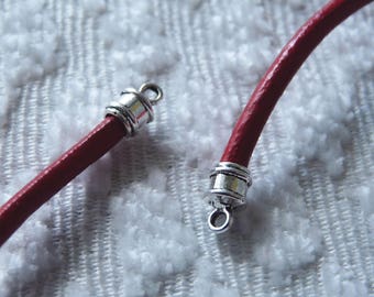 10x Glue in Fit 3mm Round Leather Cord End Tip Caps, Antique Silver Tone Cord Ending