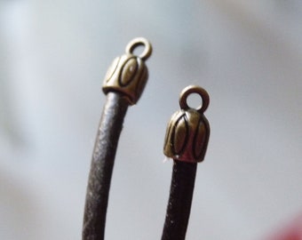 10 embouts ronds à coller de 3 mm, bronze, bouchon de cordon, embouts en cuir C460