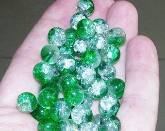 10x Green Glass 8mm Marbles Cracked Glass Beads, Beading Supplies B082