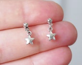 Small Star Charm Drop Earrings, Stainless Steel Ball Stud