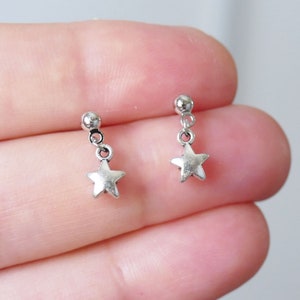 Small Star Charm Drop Earrings, Stainless Steel Ball Stud Earrings, Free shipping G206